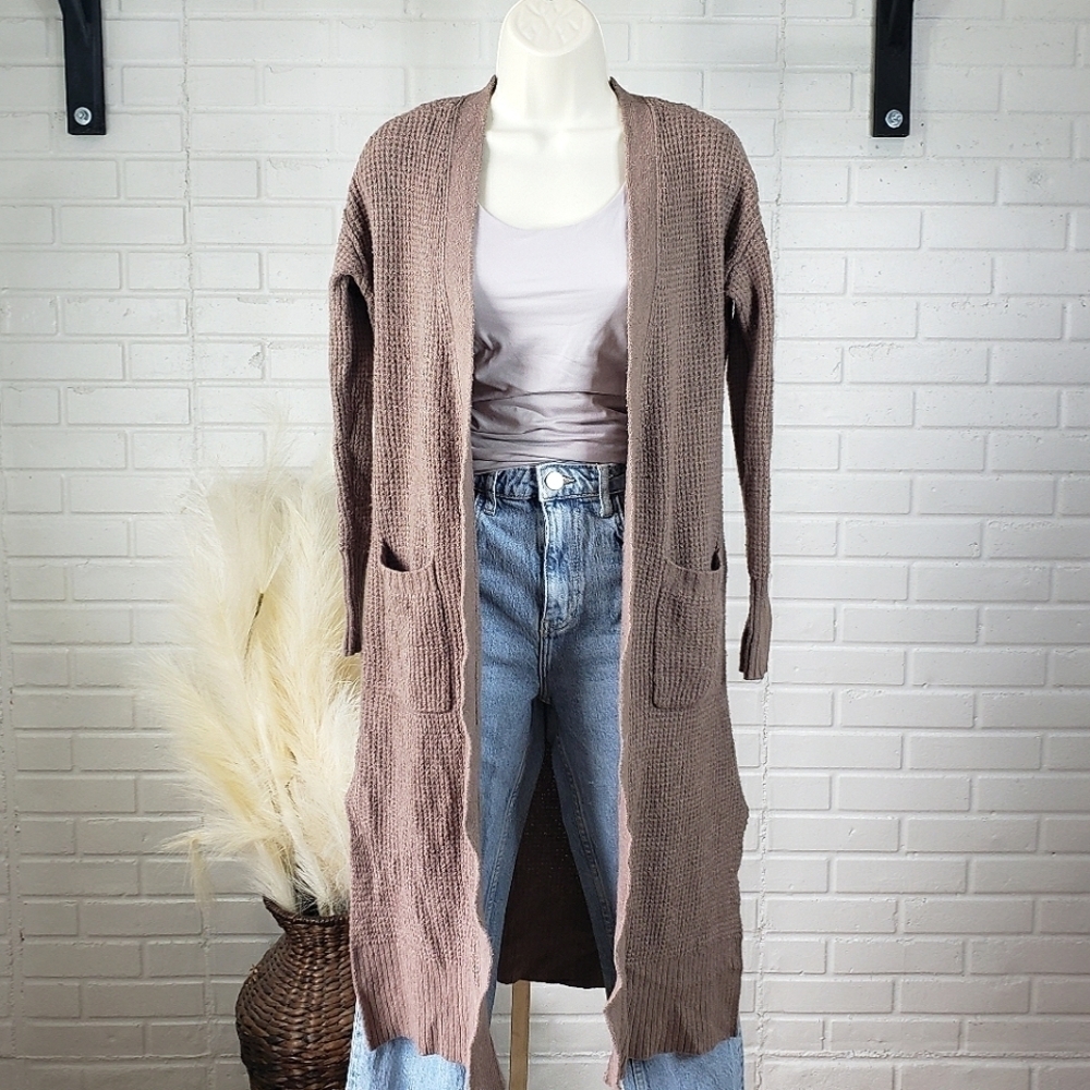 Sincerely Jules Waffle Knit Open Duster Cardigan size Xtra Small Brown